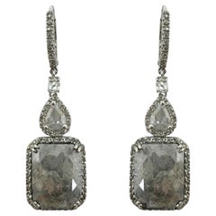 18K White Gold Rose Cut Diamond Drop Earrings