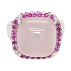 18k White Gold Rose Quartz and Pink Sapphire Ring