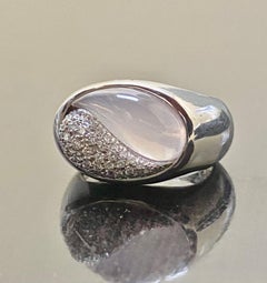 18K White Gold Rose Quartz Pave Diamond Yin Yang Mattioli Ring
