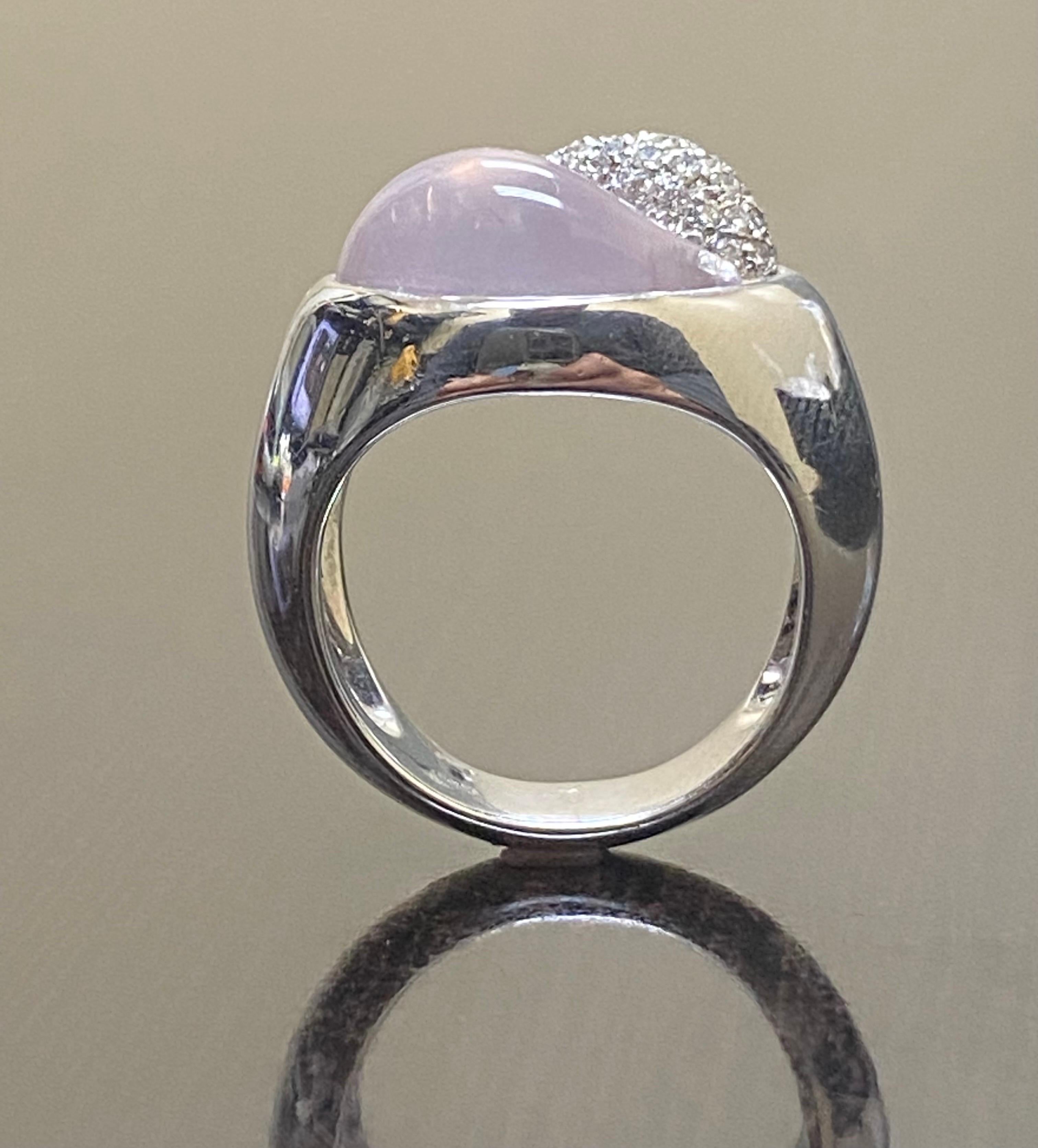Women's or Men's 18K White Gold Rose Quartz Pave Diamond Yin Yang Mattioli Ring For Sale
