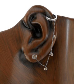 Pendiente de oro blanco de 18 quilates, cadena de diamantes en rosca y pendiente a juego