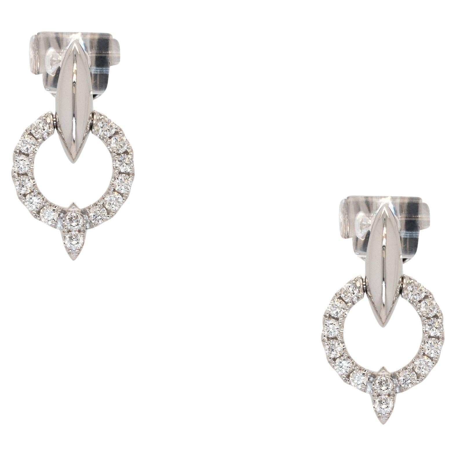 18k White Gold Round 0.42ct Brilliant Natural Diamond Earring Studs For Sale