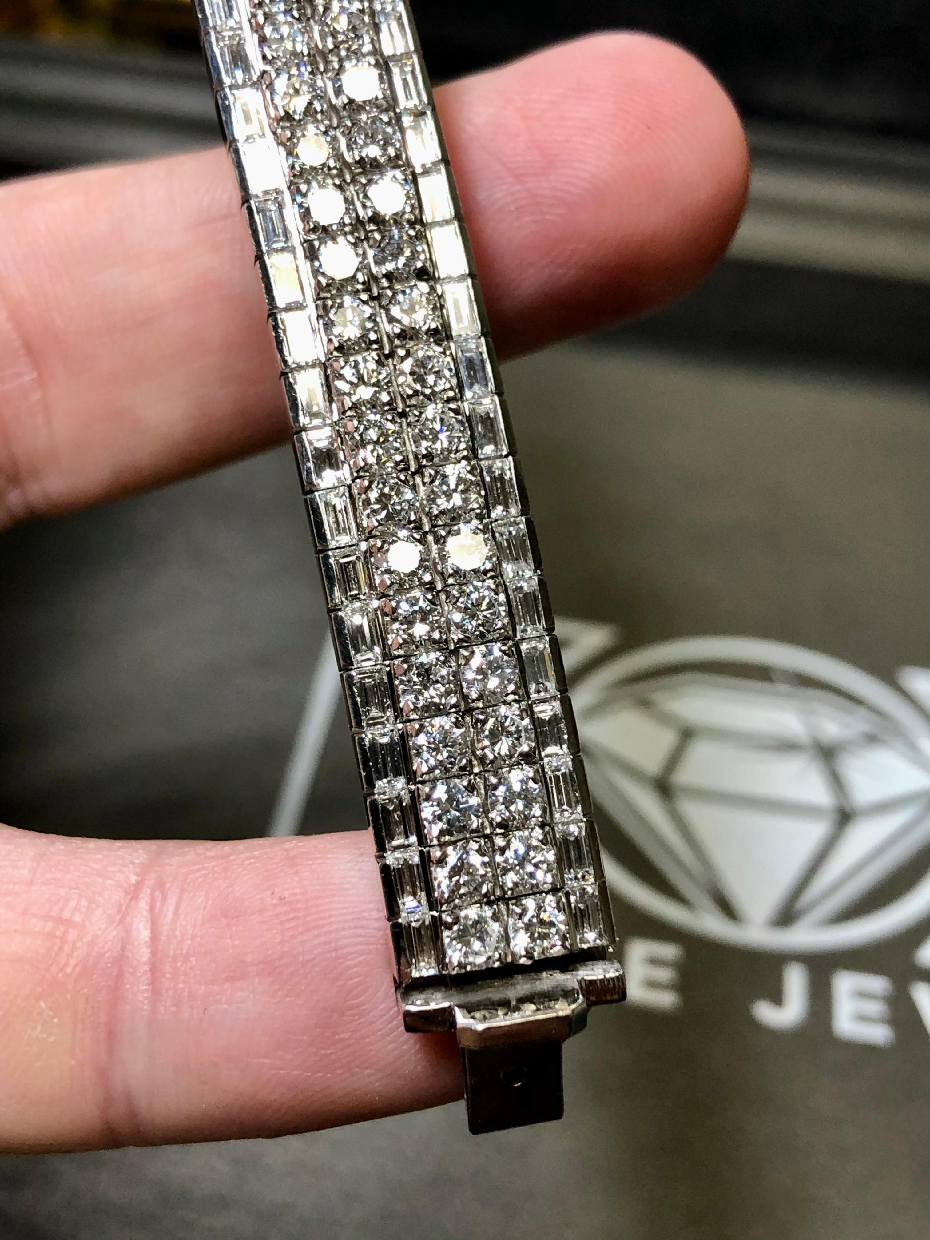 18 Karat Weißgold Rundes Baguette-Diamant Breites, schweres Cocktail-Armband 22,40 Karat im Angebot 5