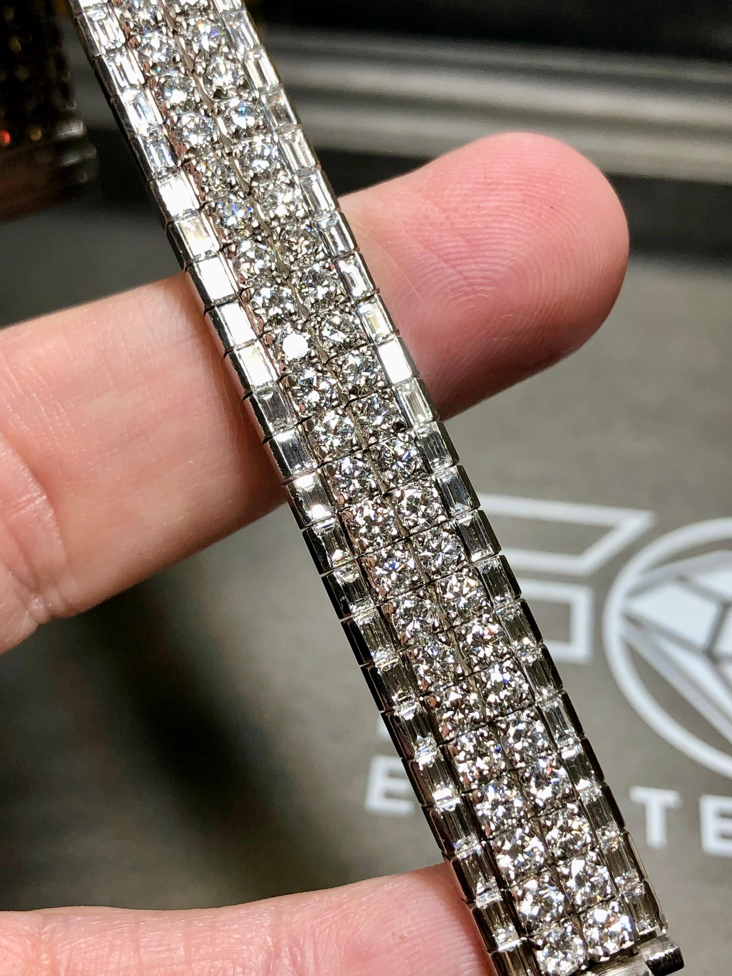 18 Karat Weißgold Rundes Baguette-Diamant Breites, schweres Cocktail-Armband 22,40 Karat im Angebot 6
