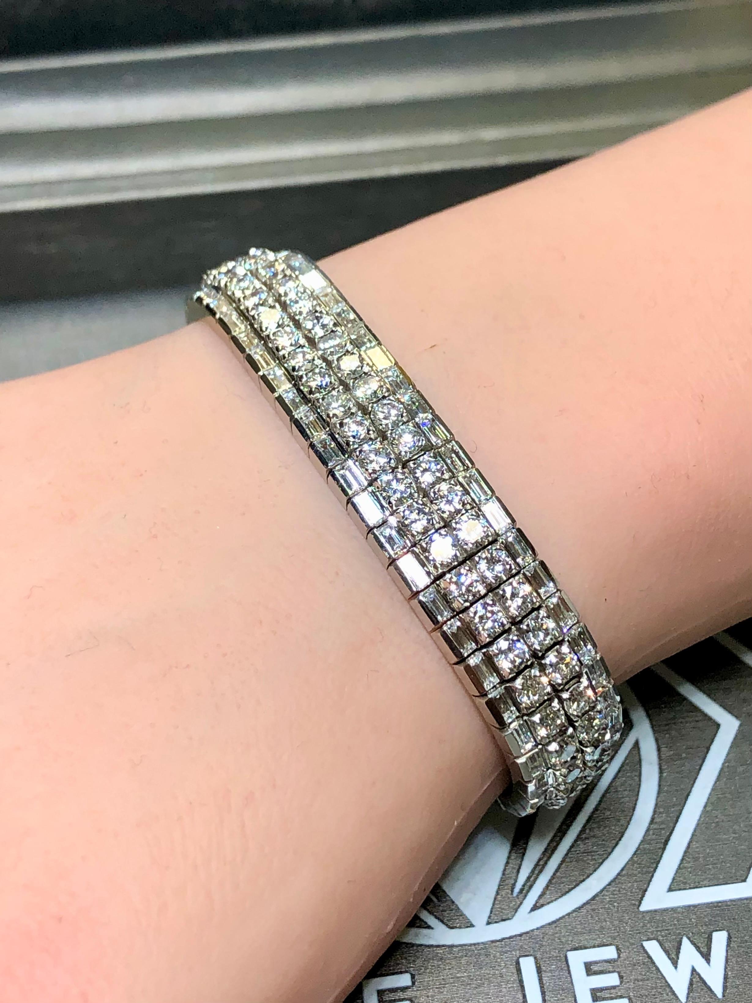 18 Karat Weißgold Rundes Baguette-Diamant Breites, schweres Cocktail-Armband 22,40 Karat im Angebot 7