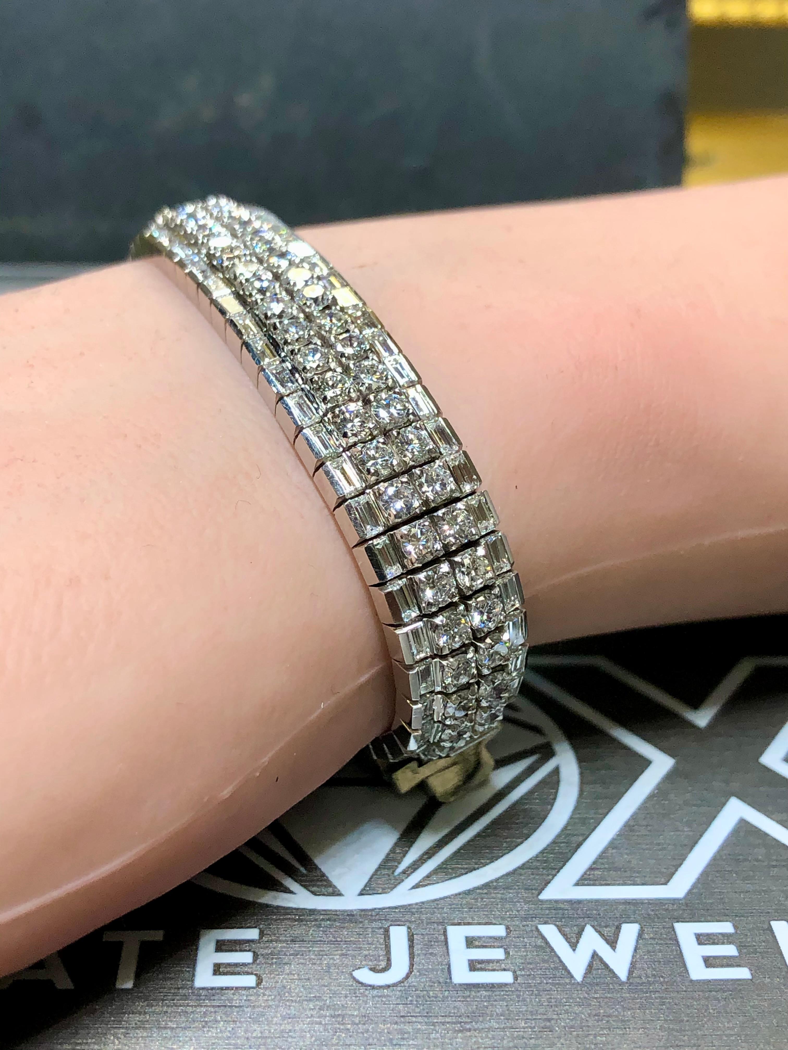 18 Karat Weißgold Rundes Baguette-Diamant Breites, schweres Cocktail-Armband 22,40 Karat im Angebot 8