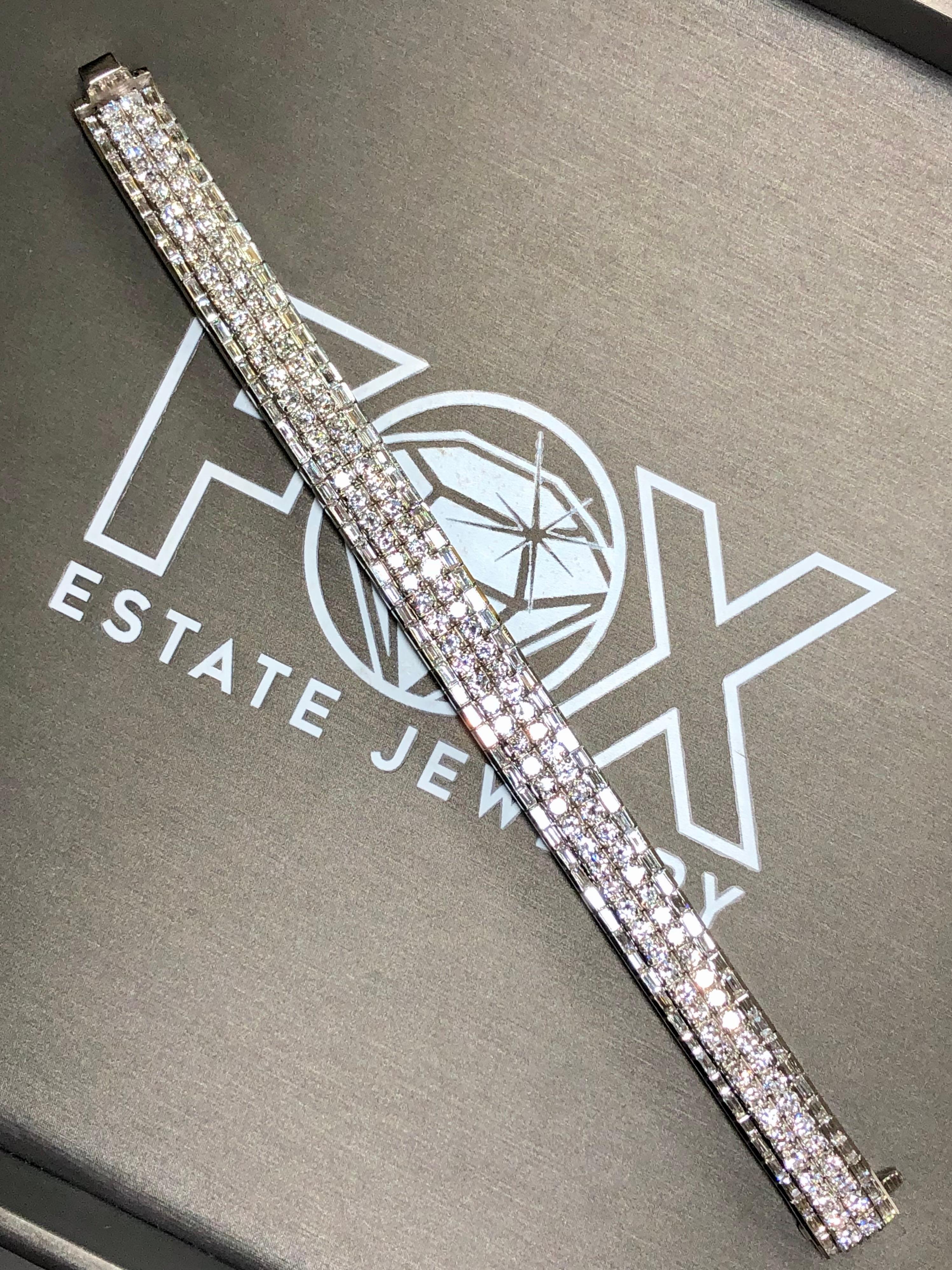 18 Karat Weißgold Rundes Baguette-Diamant Breites, schweres Cocktail-Armband 22,40 Karat im Angebot 10