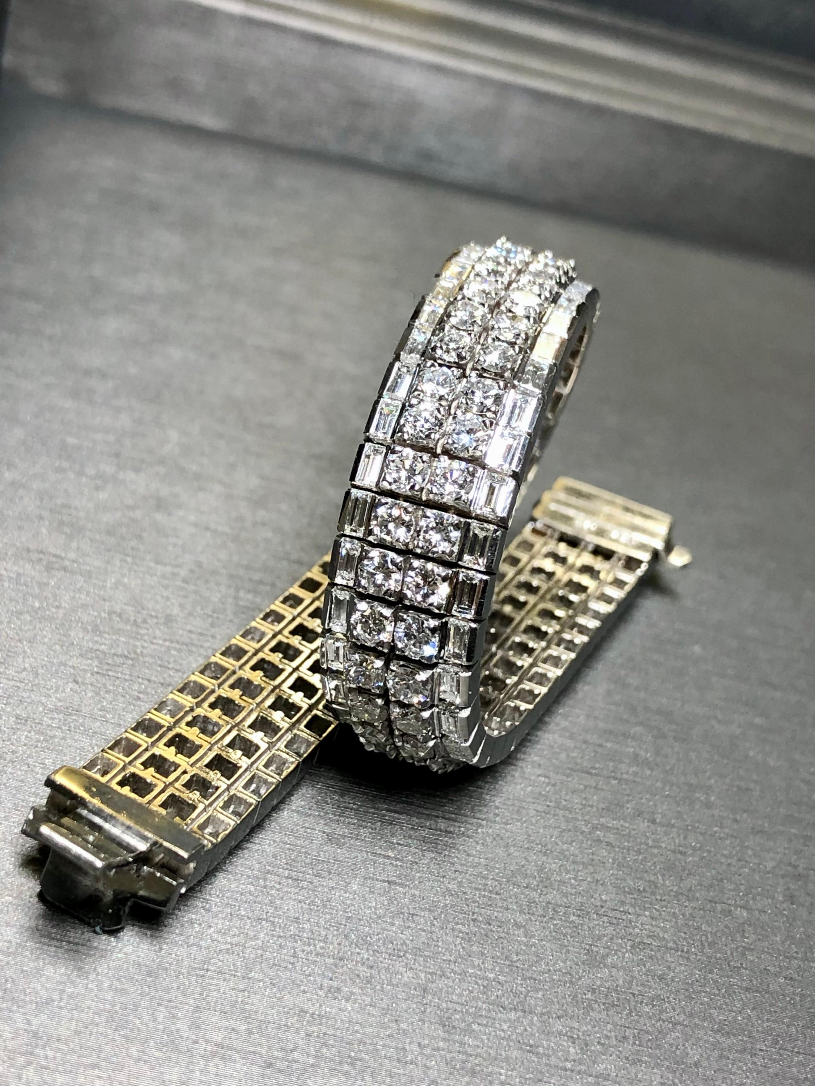 18 Karat Weißgold Rundes Baguette-Diamant Breites, schweres Cocktail-Armband 22,40 Karat im Angebot 2