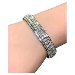 18 Karat Weißgold Rundes Baguette-Diamant Breites, schweres Cocktail-Armband 22,40 Karat