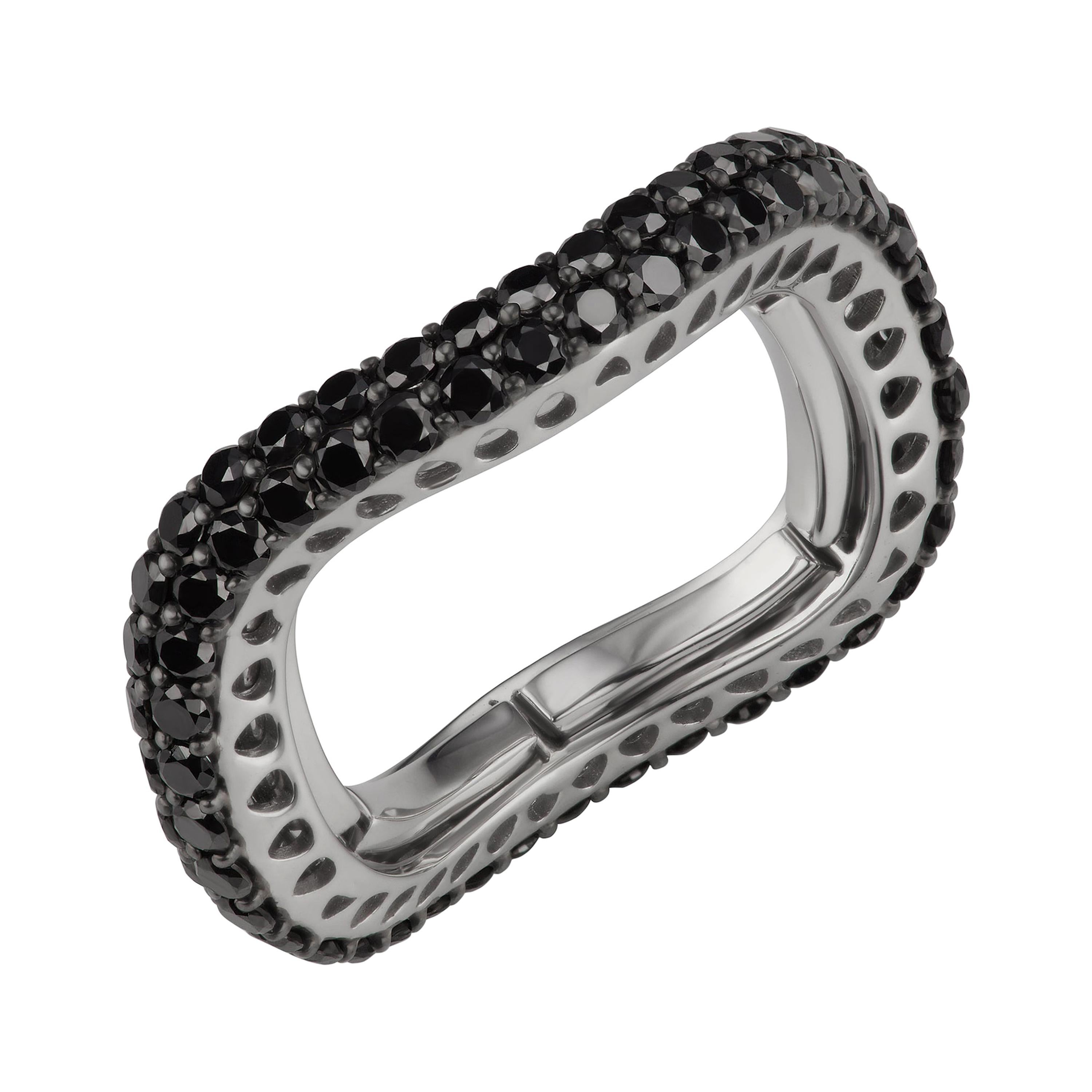Black and White Diamond Tall White Gold Band Ring For Sale at 1stDibs