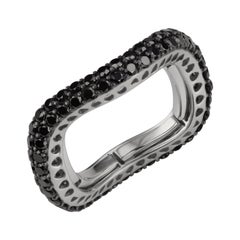 Luxle 2.09 Cts Round Black Diamond Adjustable Band Ring in 18k White Gold 