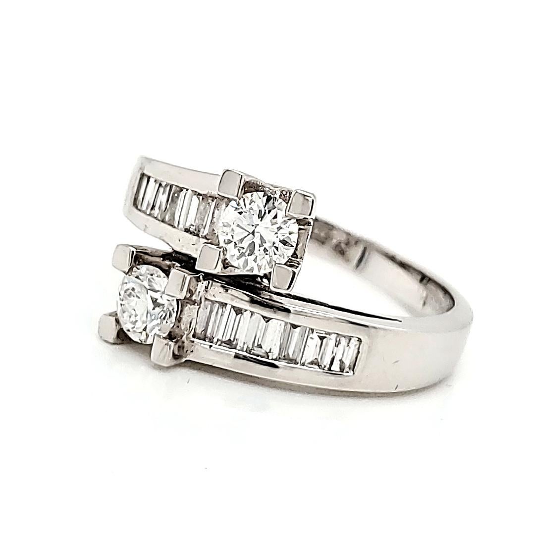 Women's 18k White Gold Round Brilliant Cts 0.65 and Baguette Cts 0.54 Diamond Engagement For Sale