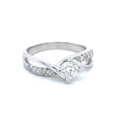 18k White Gold Round Brilliant Diamond Cts 0.4 Twisted Engagement Ring