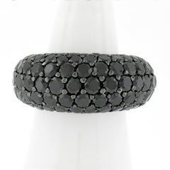 18k White Gold Round Brilliant Pave Set Black Diamond High Domed Bombe Band Ring