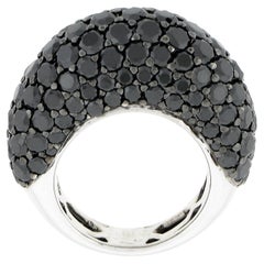 18k White Gold Round Brilliant Pave Set Black Diamond High Domed Bombe Band Ring