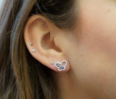 18K White Gold Round Cut Blue and White Diamond Butterfly Outline Stud Earrings