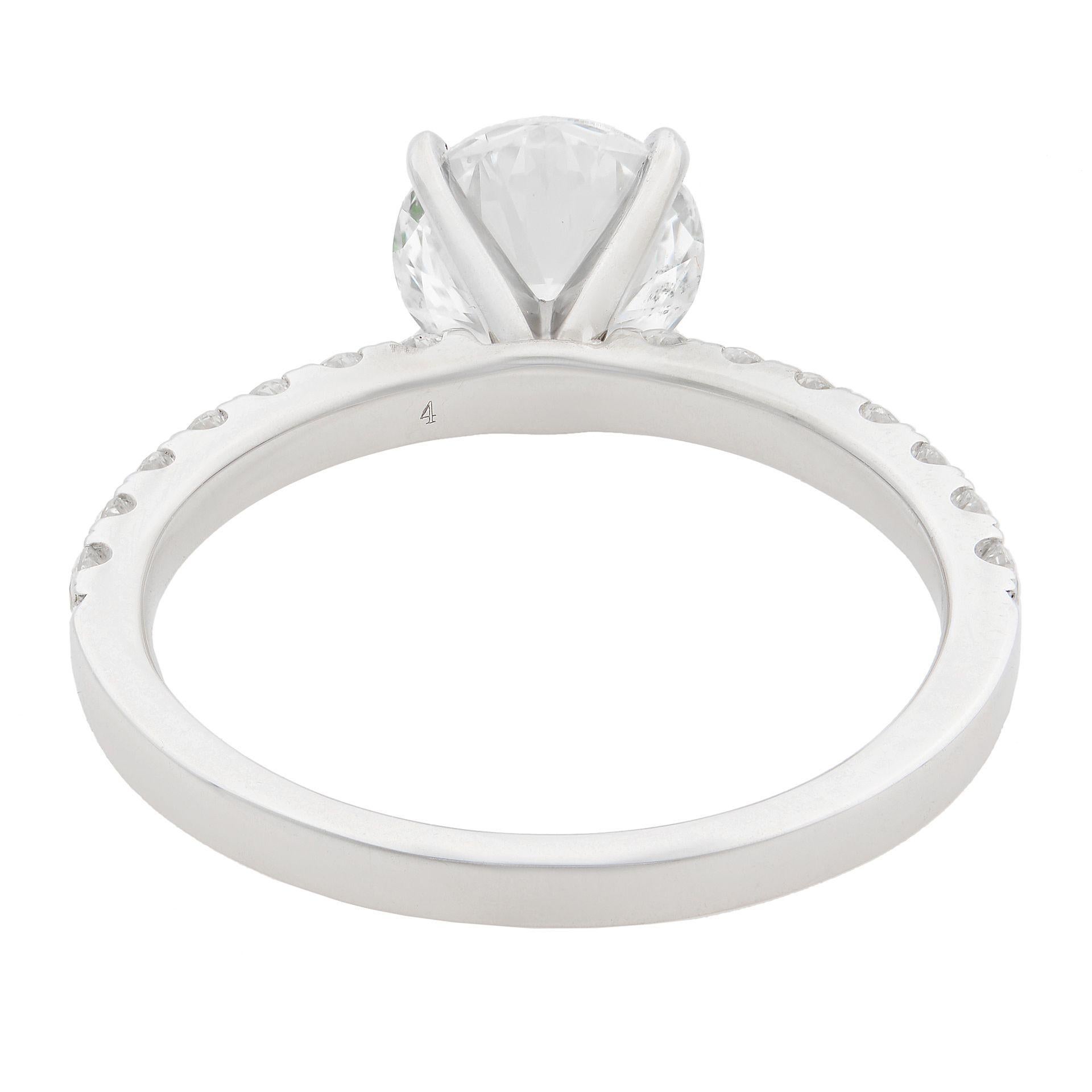 Modern 18 Karat White Gold Round Cut Diamond Engagement Ring 1.54 Carat For Sale