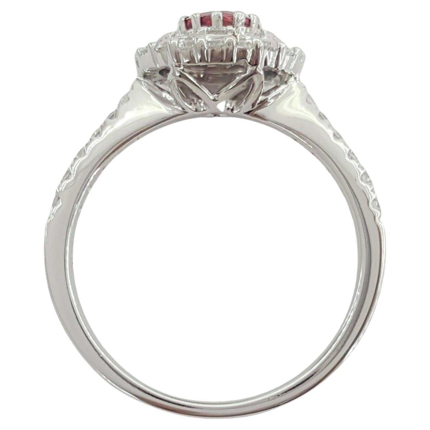 Contemporary 18k White Gold Round Cut Ruby & Round Brilliant Cut Diamond Ring For Sale