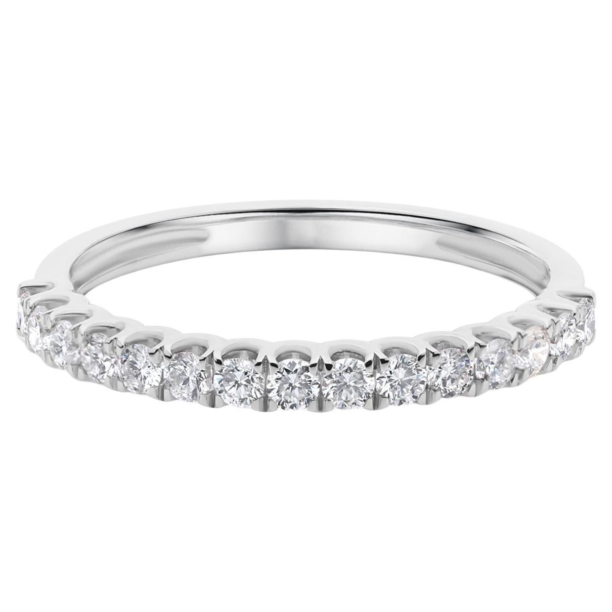 18K White Gold Round Cut SI/H Diamond Half Eternity Band Ring