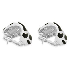 18K White Gold Round Diamond and Black Enamel Animal Print Earrings