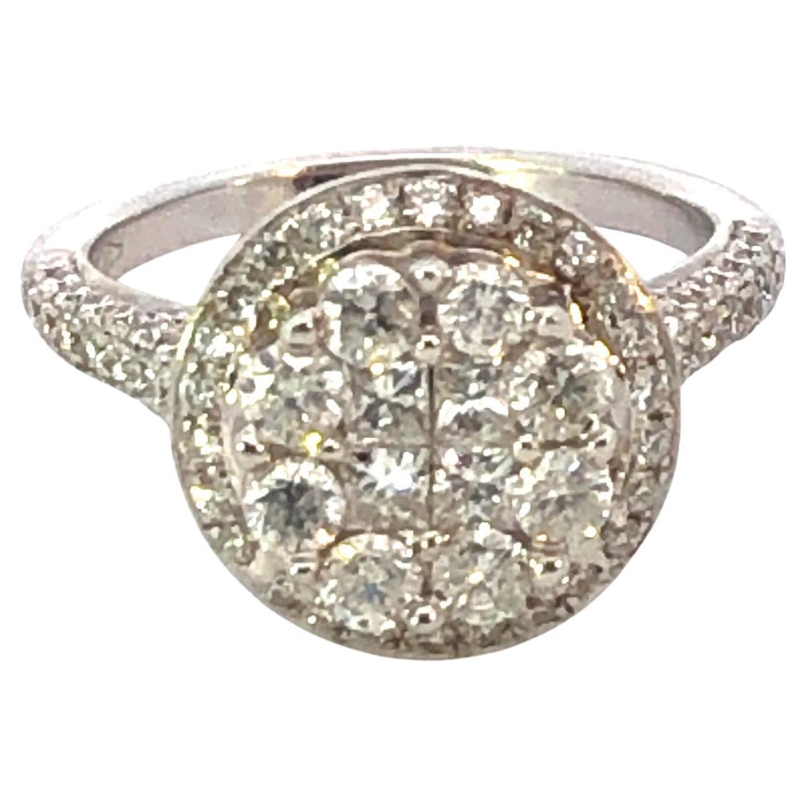 18K White Gold Round Diamond Cluster Cocktail Ring, 2.00ct Total Weight