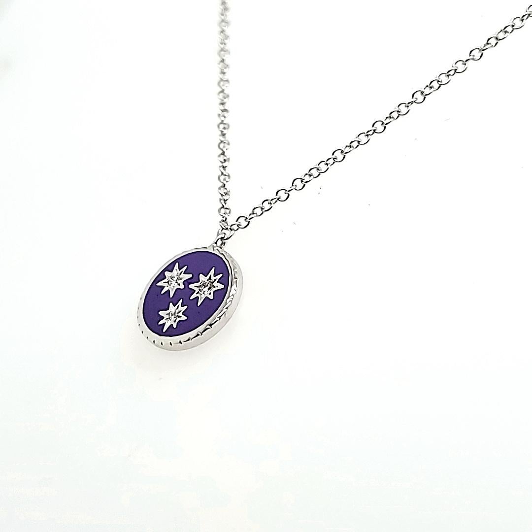 Taglio rotondo Collana in oro bianco 18k con diamante rotondo Cts 0,02 in vendita