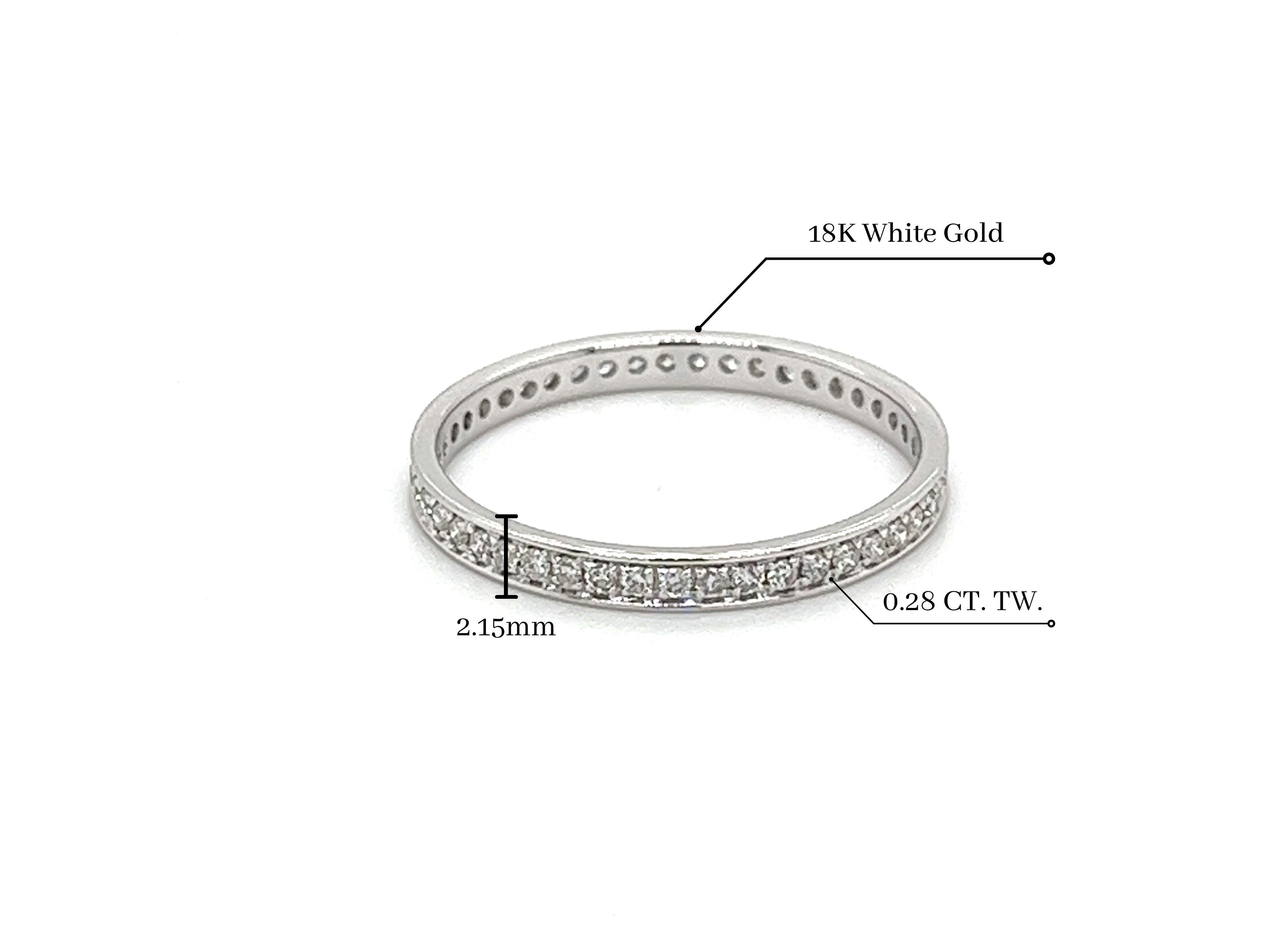 Round Cut 18K White Gold Round Diamond Eternity Wedding Band  2mm Width, Size 7 For Sale