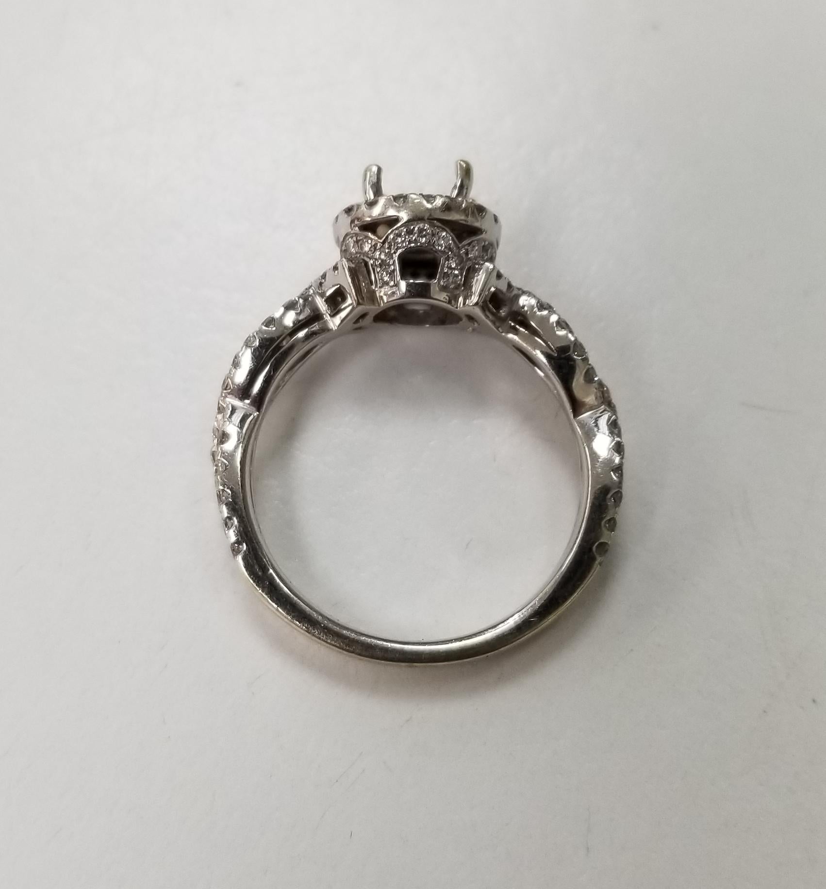 18 Karat White Gold Round Diamond Halo with Split Pave Shank Ring In Excellent Condition In Los Angeles, CA