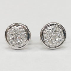 18K White Gold Round Illusion Diamond Earring Stud