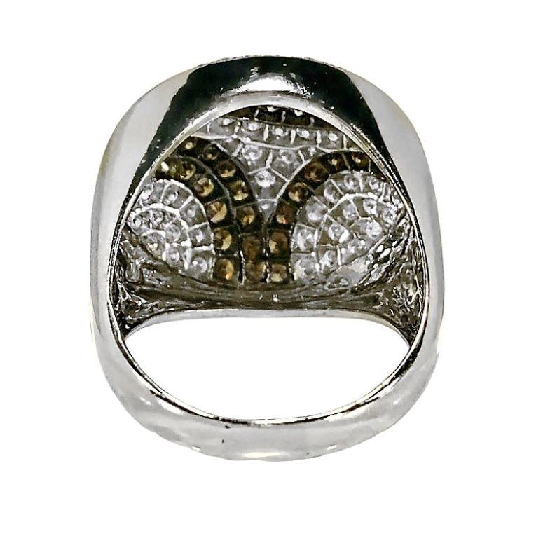 18K White Gold Round Modernist Ring with White and Brown Diamonds In Good Condition In Palm Beach, FL
