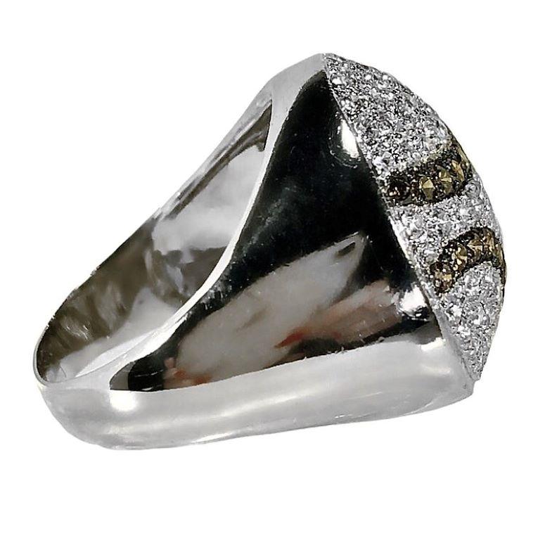 Women's 18K White Gold Round Modernist Ring with White and Brown Diamonds