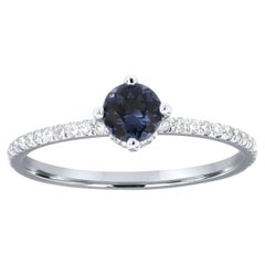 18K White Gold Round O.51 Carat Blue Sapphire Hidden Halo Diamond Ring