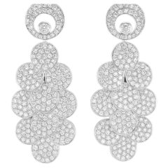18K White Gold Round Pave Diamond Circle Chandelier Earrings