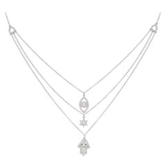 18k White Gold Round Single Cut Pave Diamond Charm Layered Necklace
