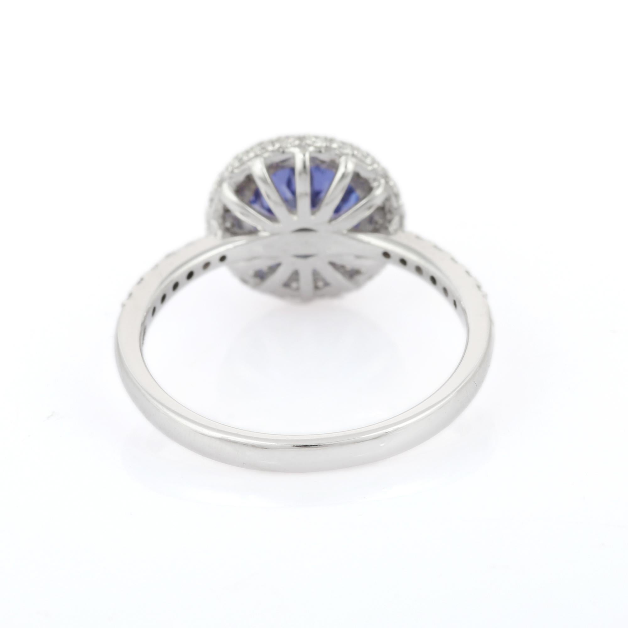For Sale:  Classic 18k Solid White Gold Round Cut Tanzanite Diamond Halo Ring 3