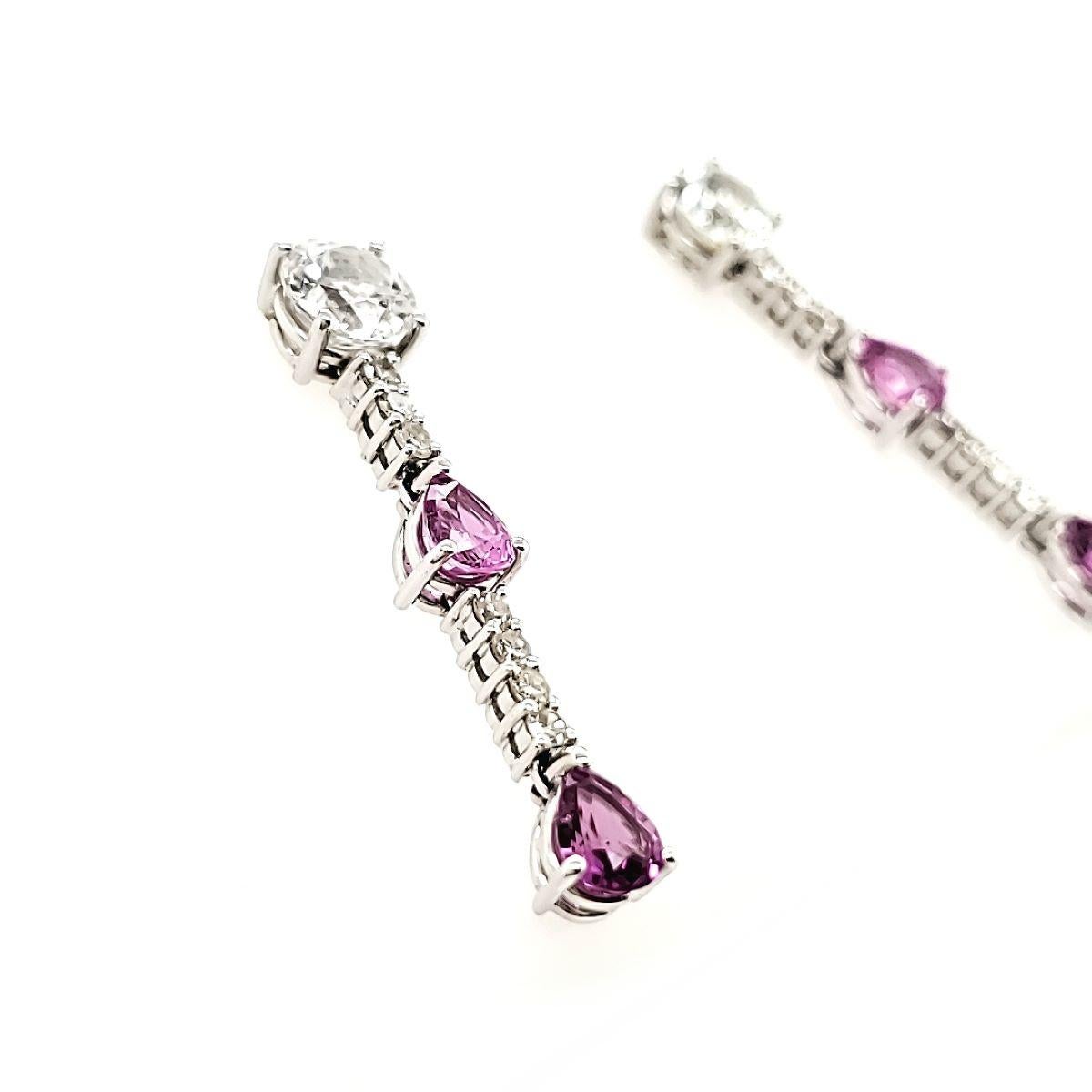 Taille ronde Or blanc 18 carats, saphir blanc rond taille poire 1,95, saphir rose taille poire 1,75 diamant en vente