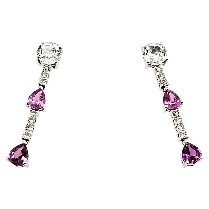 18k White Gold Round White Sapphire Cts 1.95 Pear Pink Sapphire Cts 1.75 Diamond