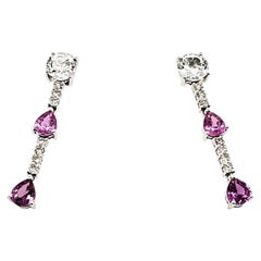 18k White Gold Round White Sapphire Cts 1.95 Pear Pink Sapphire Cts 1.75 Diamond