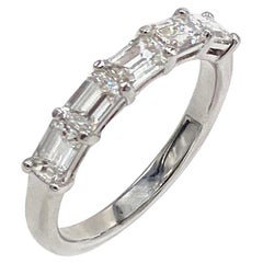 18K White Gold Row Ring with Five East-West Set Emerald Cut Diamonds 1.25 Carats