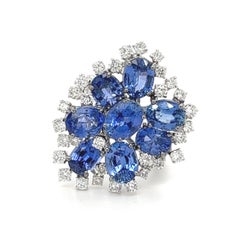 18K White Gold Royal Blue Sapphire Ring with Diamonds