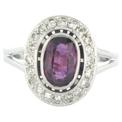 Anillo de cóctel de oro blanco de 18 quilates con rubelita y diamantes, 0,35 ct, talla 8