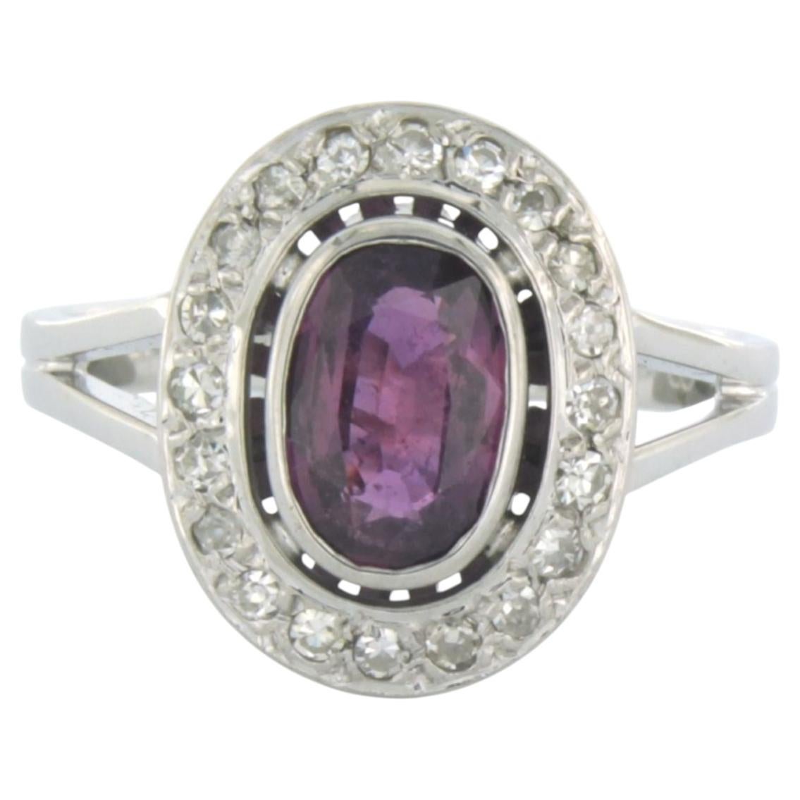 Anello cocktail con rubelite e diamanti in oro bianco 18k, 0,35 carati, misura 8 in vendita