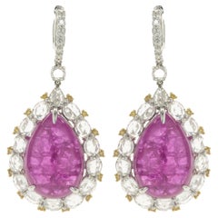 18k White Gold Rubylite, Fancy Yellow Diamond, 
White Sapphire Drop Earrings