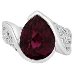 18K White Gold Rubellite Tourmaline and Diamond Bypass Ring