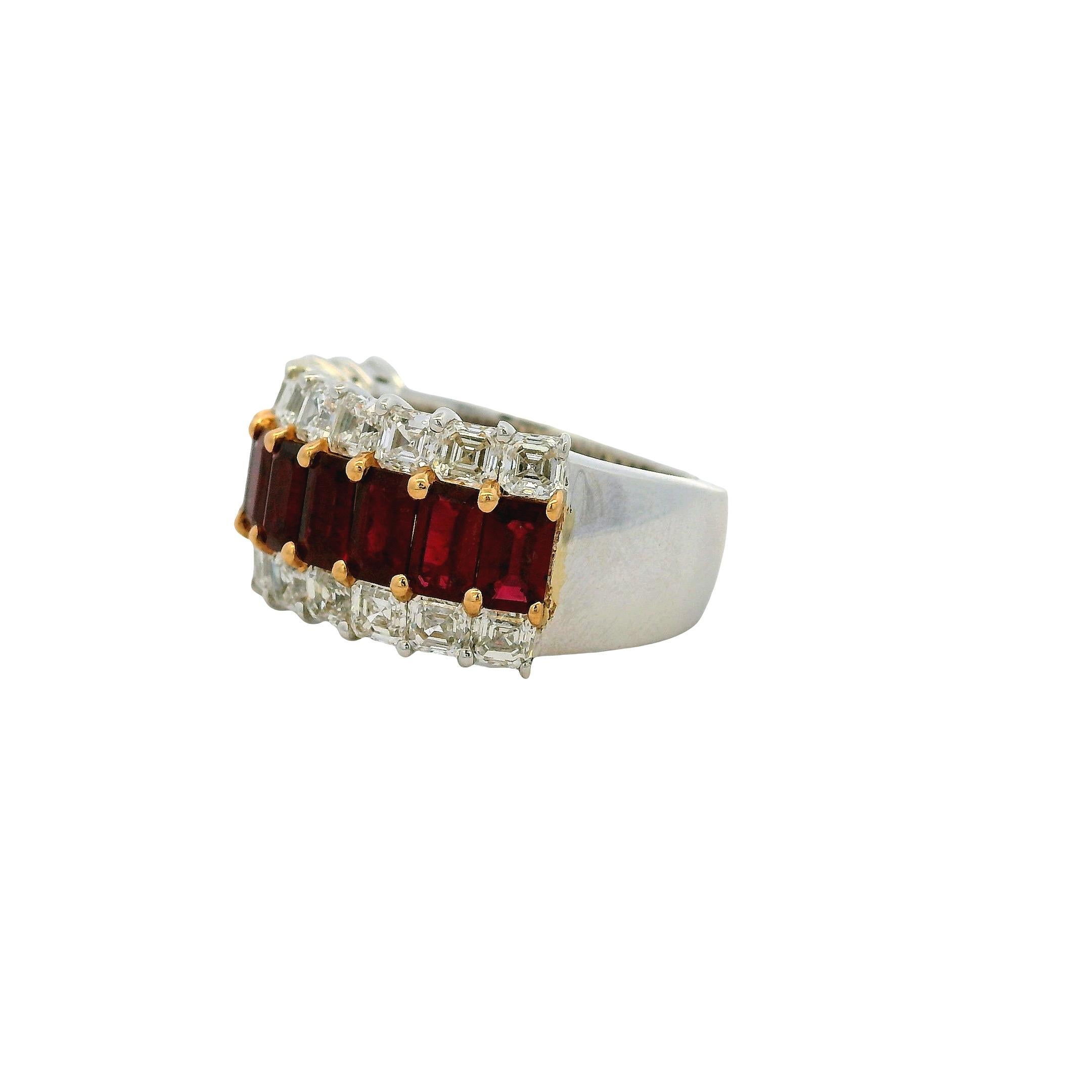 18k Weißgold Rubin & Diamant Dreireihiger breiter Ring Damen im Angebot