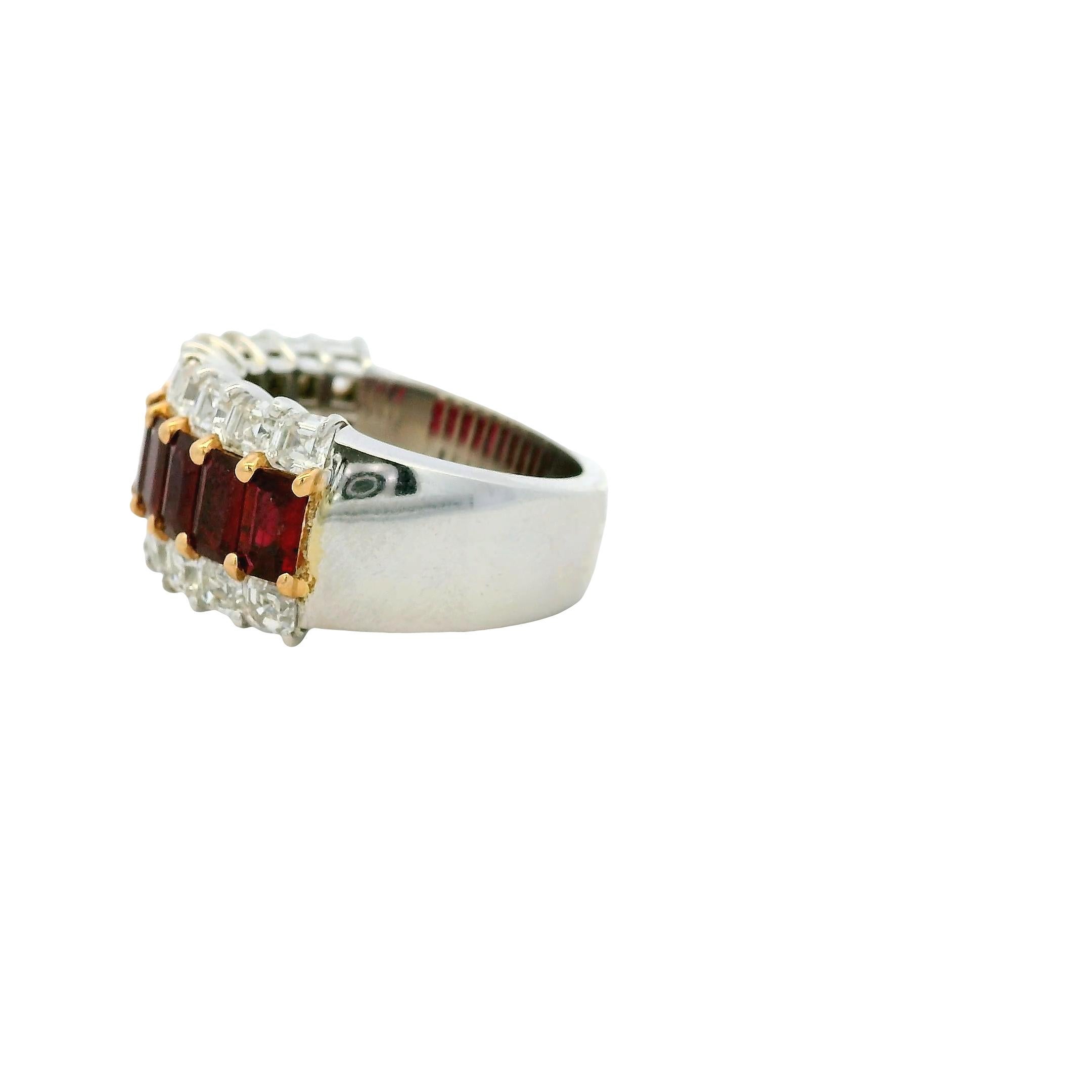18k Weißgold Rubin & Diamant Dreireihiger breiter Ring im Angebot 1