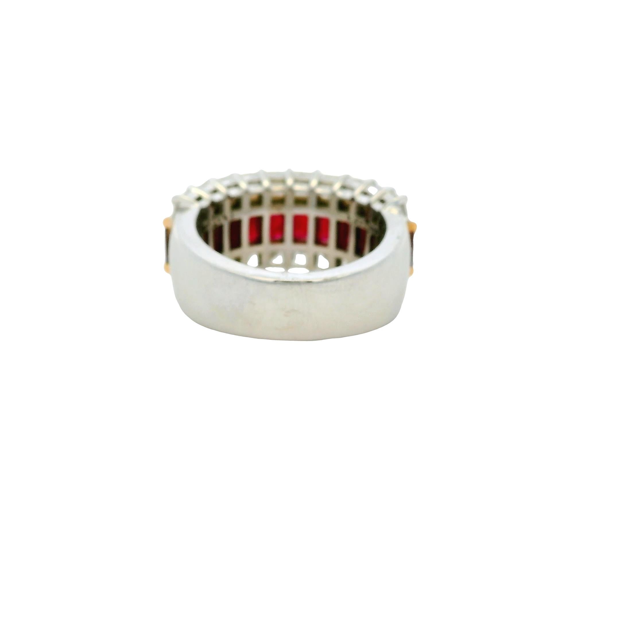 18k Weißgold Rubin & Diamant Dreireihiger breiter Ring im Angebot 2