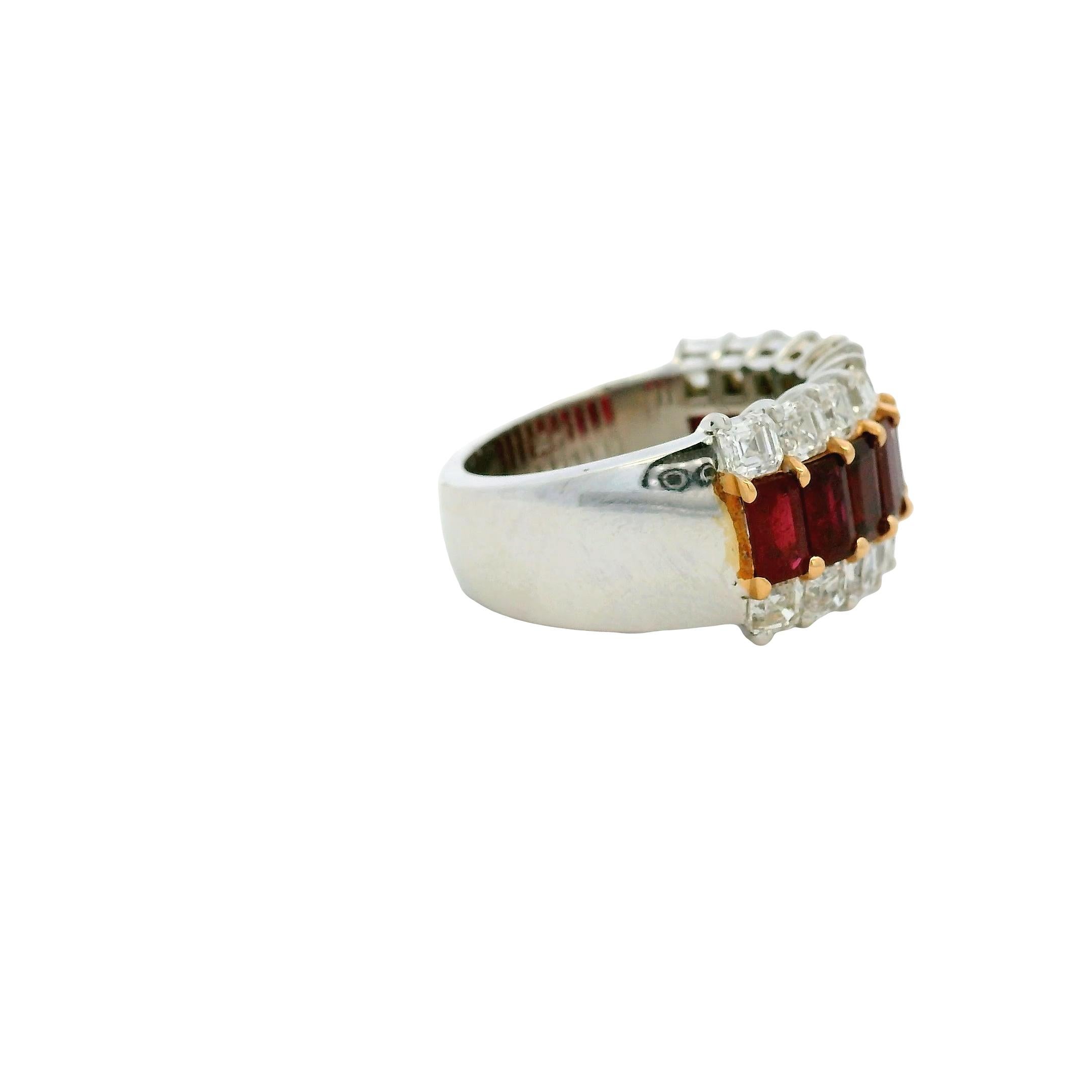 18k Weißgold Rubin & Diamant Dreireihiger breiter Ring im Angebot 3