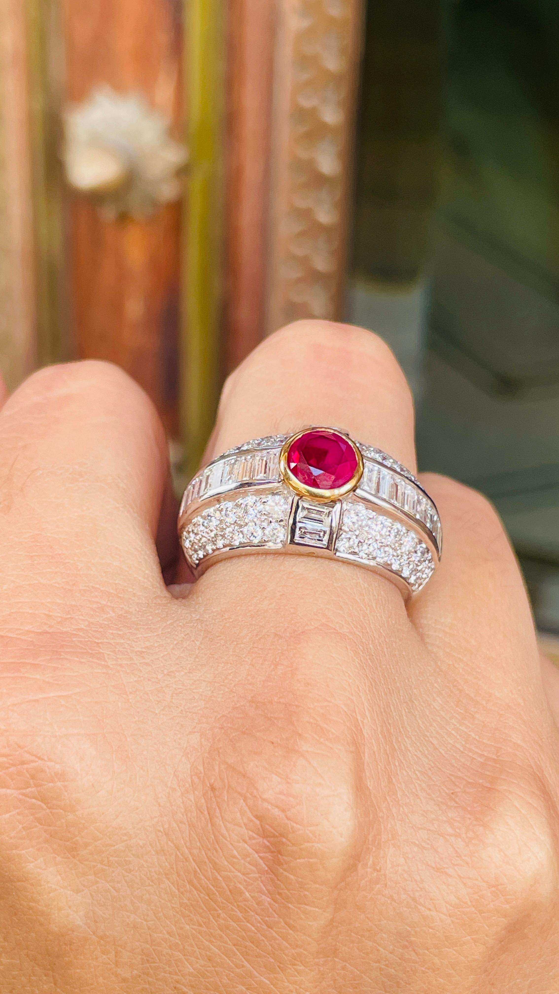 For Sale:  18K White Gold Ruby and Cluster Diamond Cocktail Ring for Wedding 12