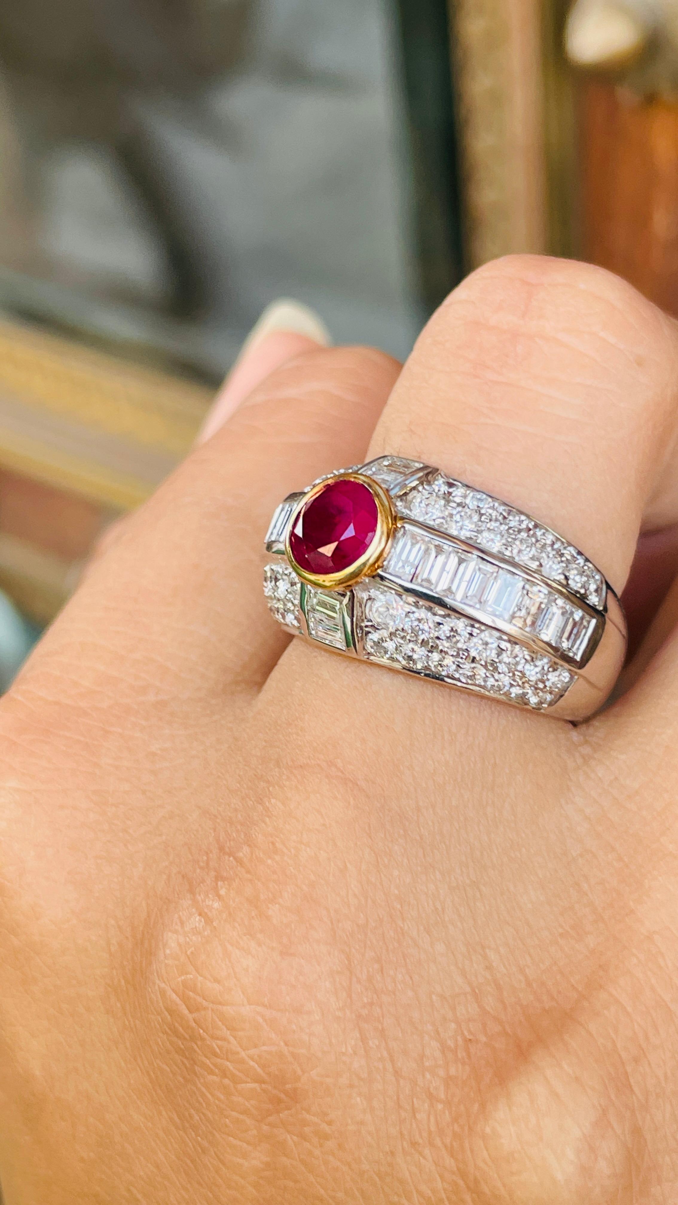 For Sale:  18K White Gold Ruby and Cluster Diamond Cocktail Ring for Wedding 13